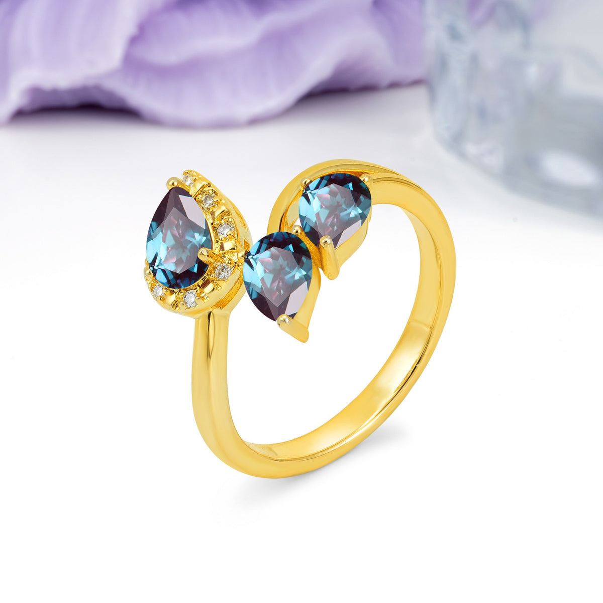 Captivating Pave Multi Pear Cut Twist Alexandrite Wedding Ring - Additional view