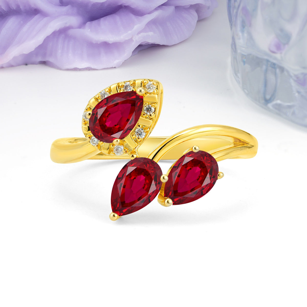 Captivating Pave Multi Pear Cut Twist Ruby Wedding Ring - Additional view