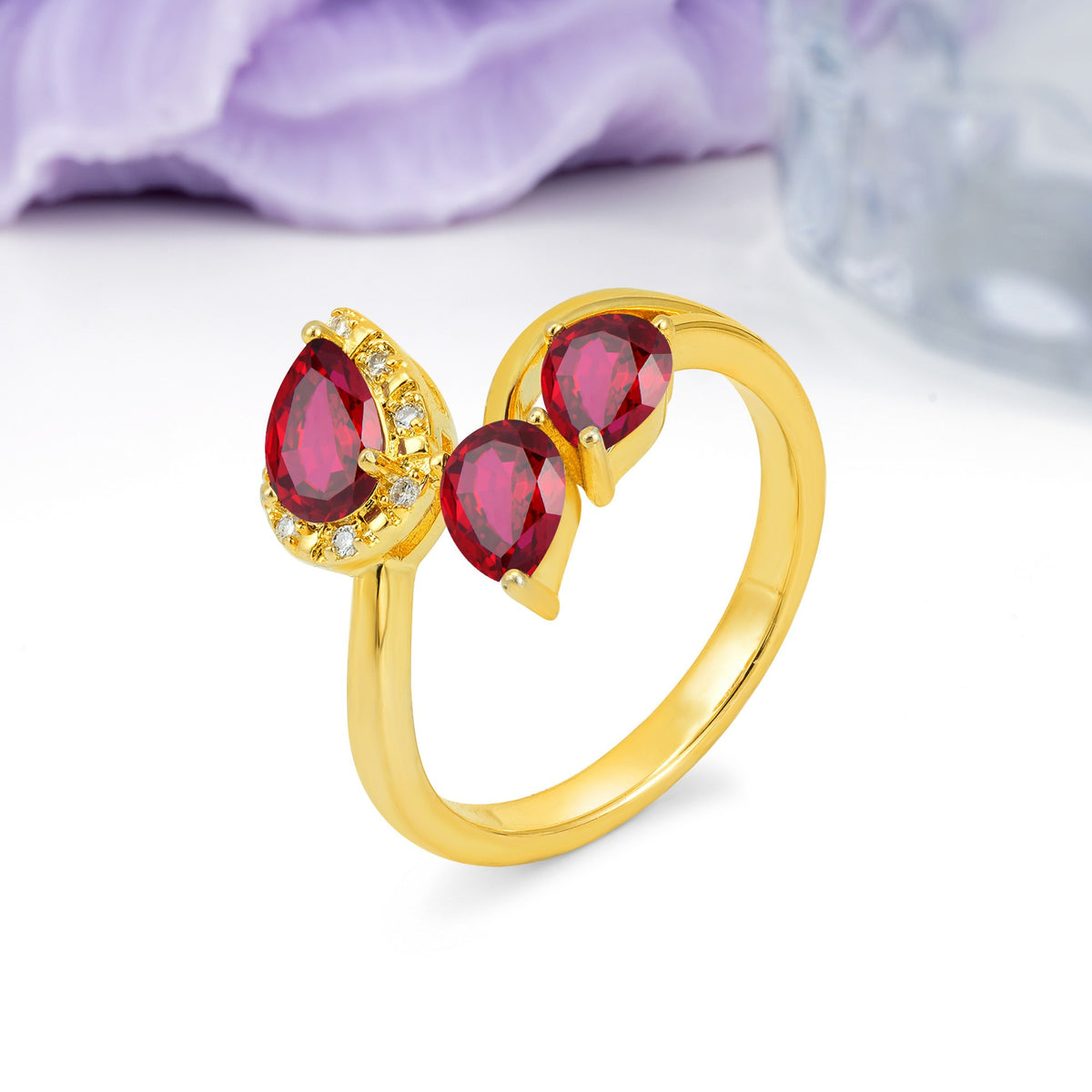 Captivating Pave Multi Pear Cut Twist Ruby Wedding Ring - Additional view