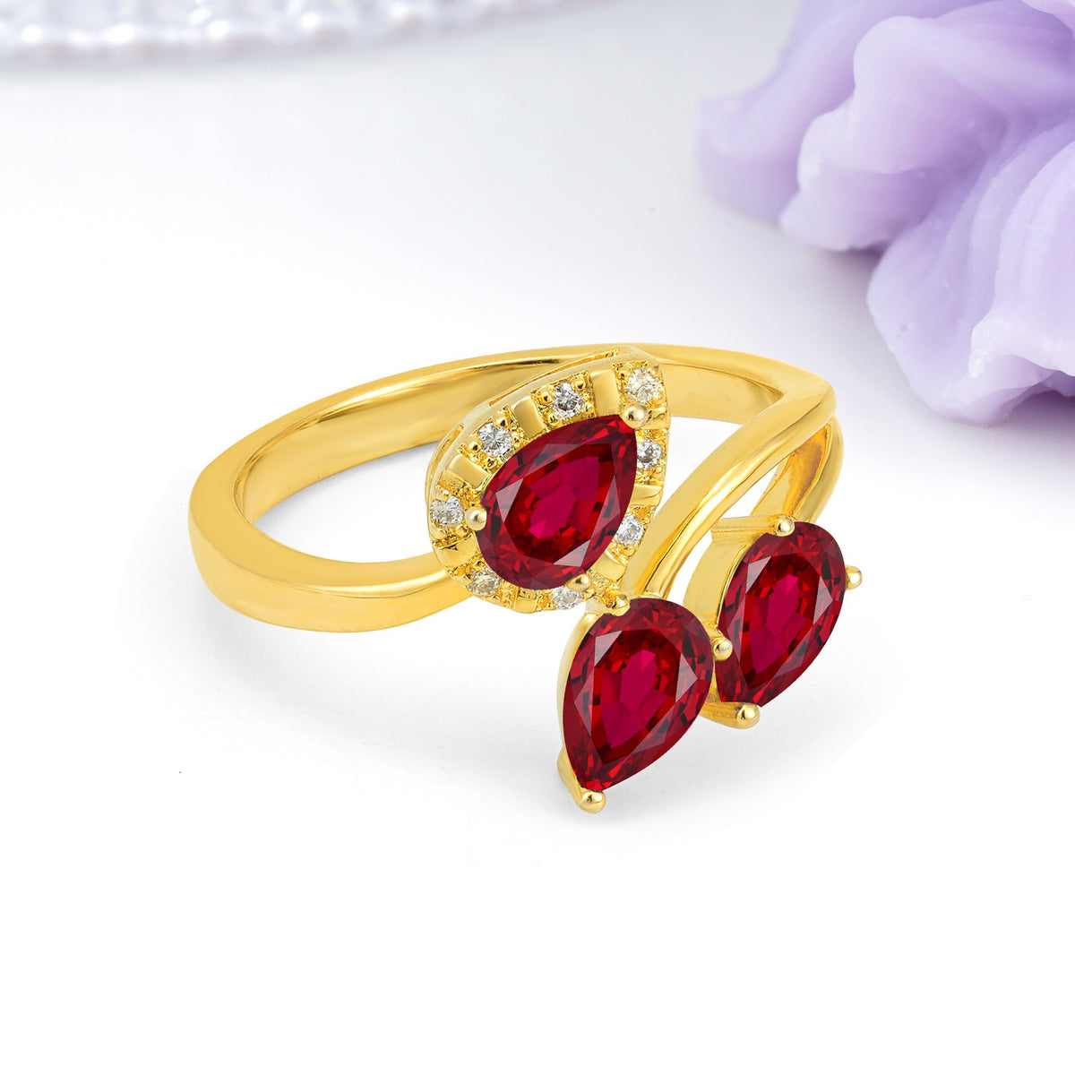 Captivating Pave Multi Pear Cut Twist Ruby Wedding Ring - Additional view