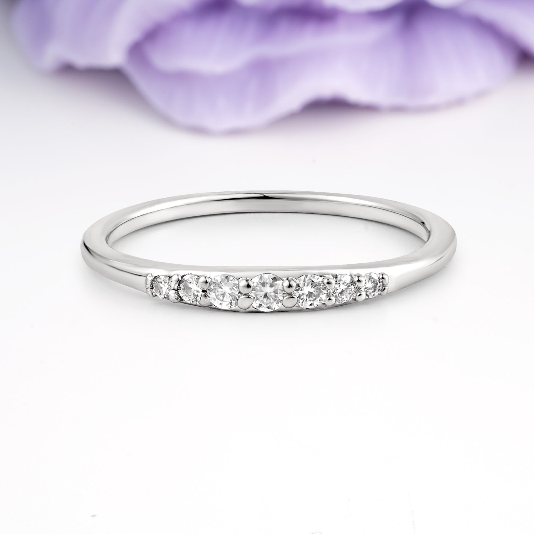 Distinctive 4 Prong Round Cut Moissanite Wedding Ring - Additional view