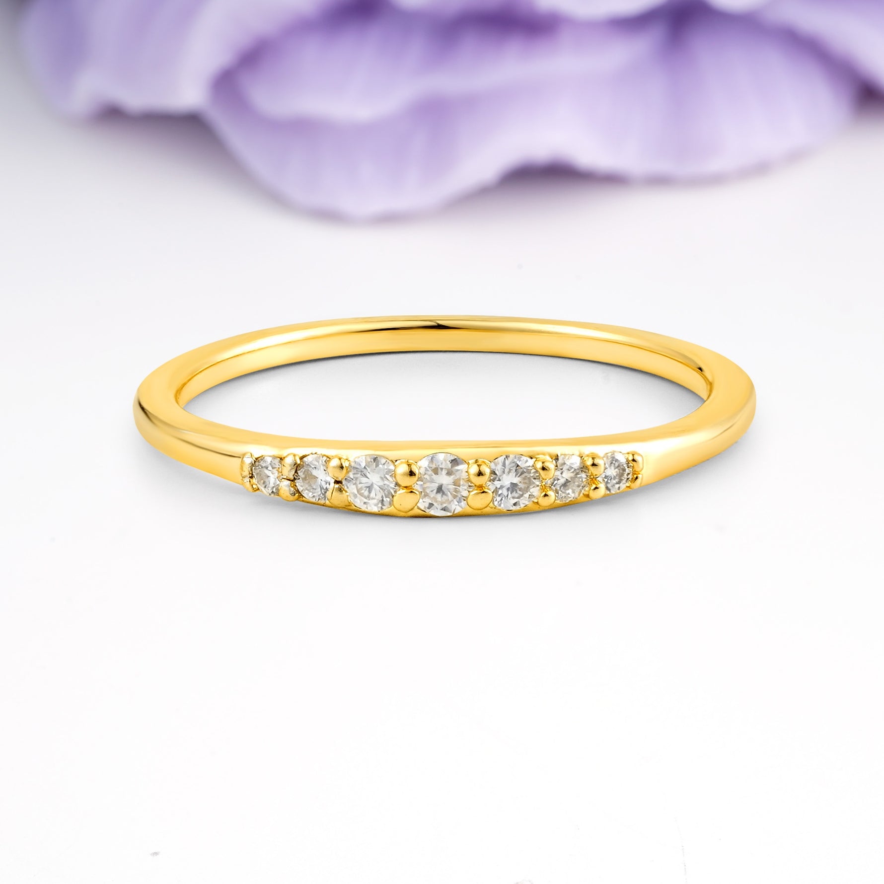 Distinctive 4 Prong Round Cut Moissanite Wedding Ring - Additional view