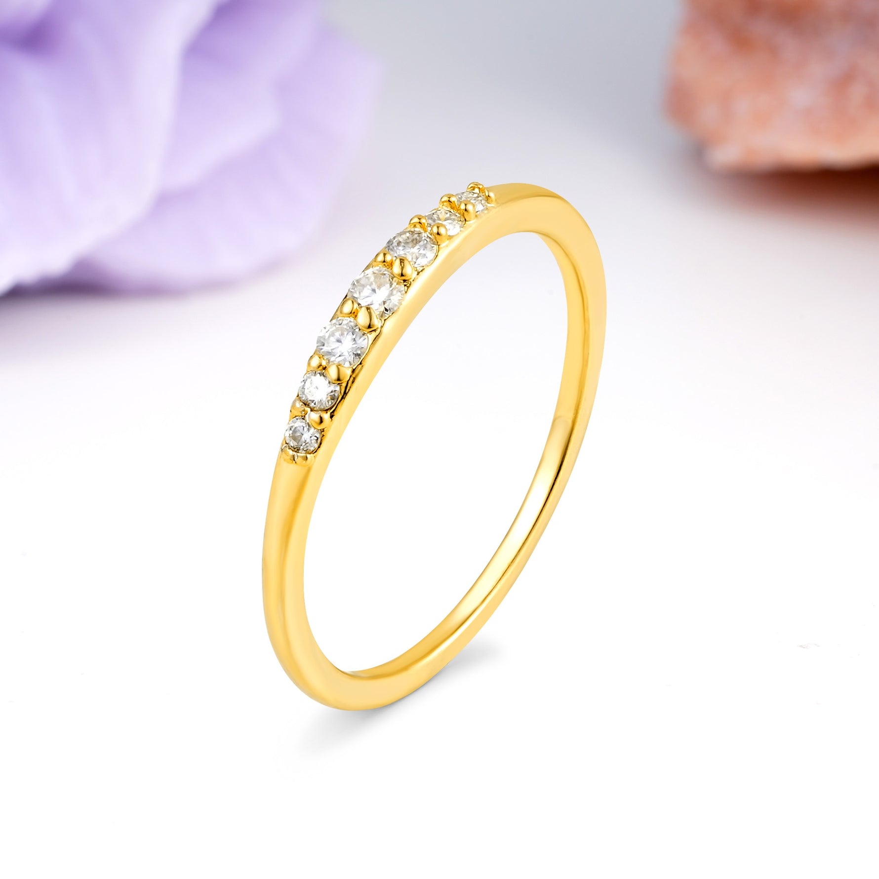 Distinctive 4 Prong Round Cut Moissanite Wedding Ring - Additional view