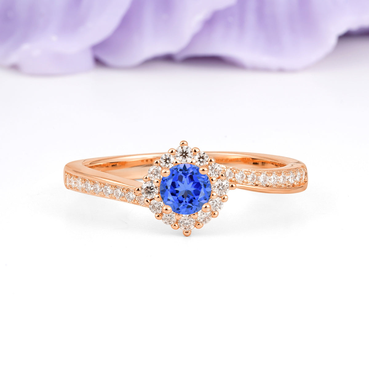 Classic Pavé-Set, Luxurious 4-Prong Round Cut Sapphire Engagement Ring - Additional view