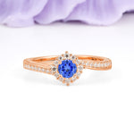 Classic Pavé-Set, Luxurious 4-Prong Round Cut Sapphire Engagement Ring - Additional view
