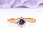 Classic Pavé-Set, Luxurious 4-Prong Round Cut Tanzanite Engagement Ring - Additional view