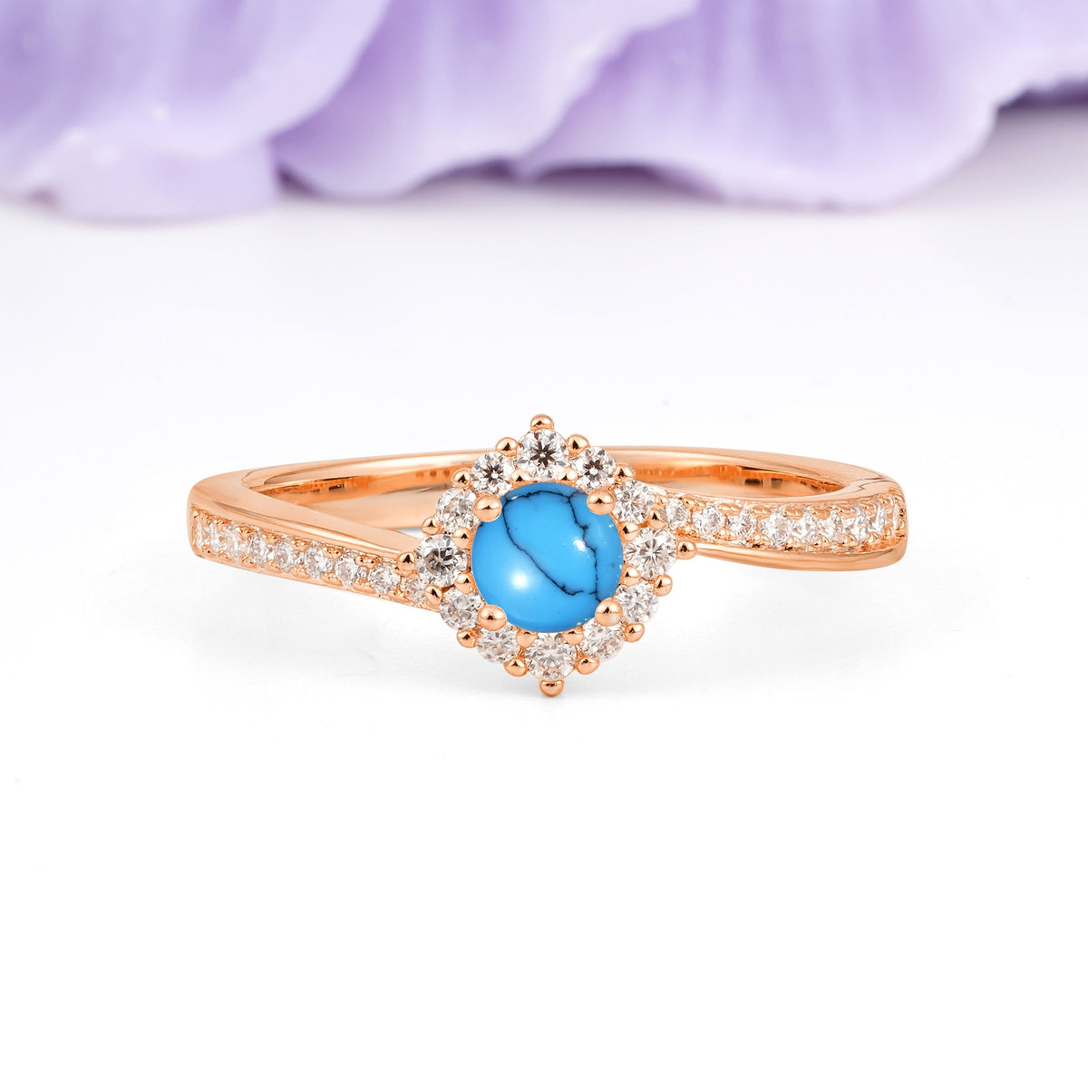 Classic Pavé-Set, Luxurious 4-Prong Round Cut Turquoise Engagement Ring - Additional view