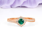 Classic Pavé-Set, Luxurious 4-Prong Round Cut Emerald Engagement Ring - Additional view