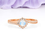 Classic Pavé-Set, Luxurious 4-Prong Round Cut Moonstone Engagement Ring - Additional view