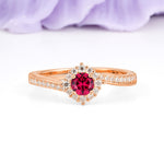 Classic Pavé-Set, Luxurious 4-Prong Round Cut Ruby Engagement Ring - Additional view