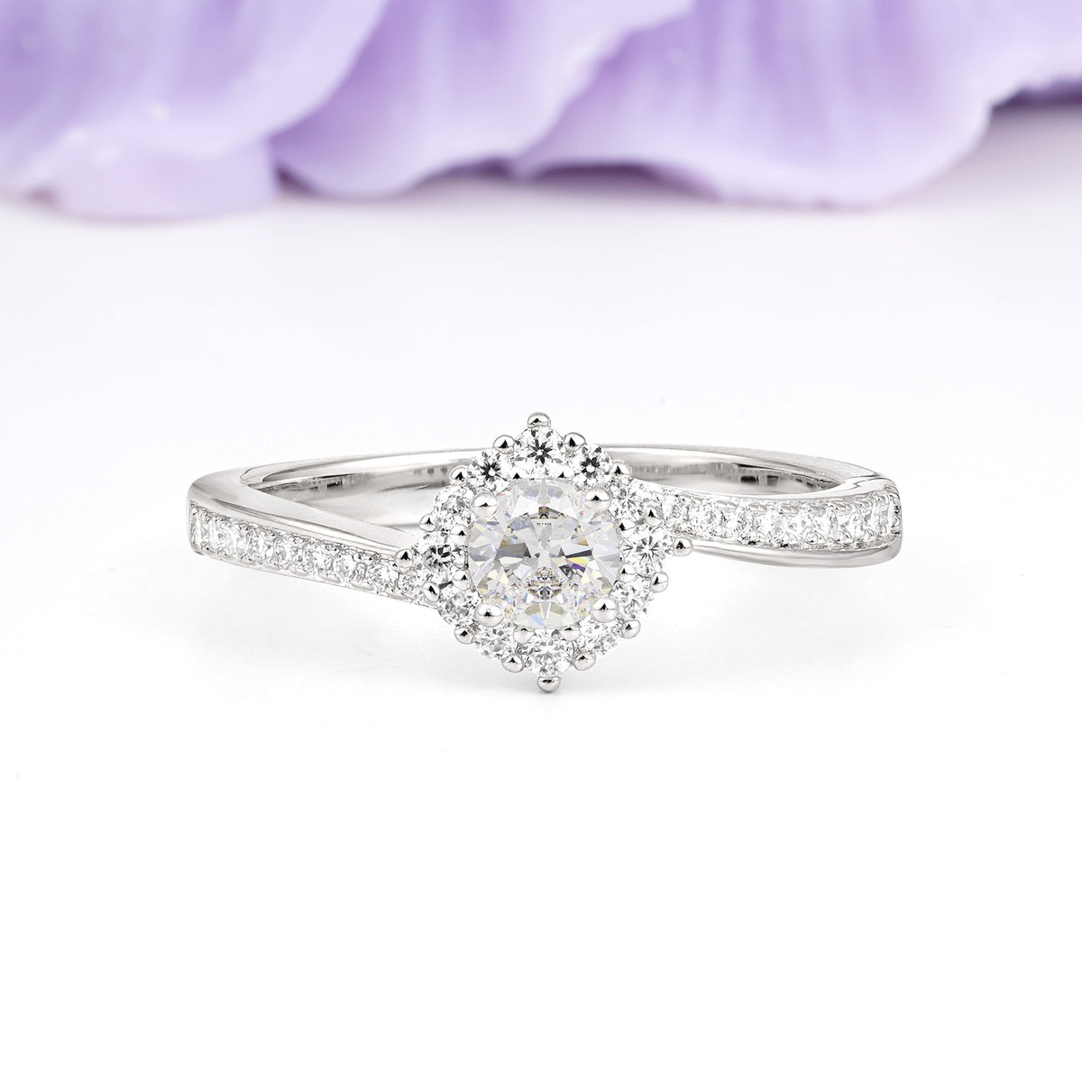 Classic Pavé-Set, Luxurious 4-Prong Round Cut Moissanite Engagement Ring - Additional view