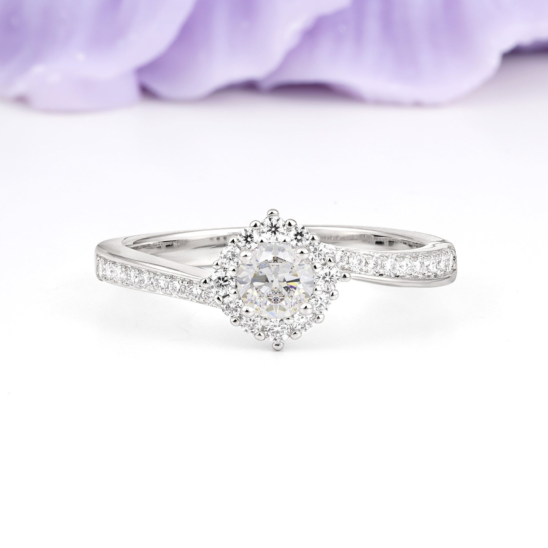 Classic Pavé-Set, Luxurious 4-Prong Round Cut Moissanite Engagement Ring - Additional view