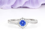 Classic Pavé-Set, Luxurious 4-Prong Round Cut Sapphire Engagement Ring - Additional view