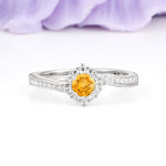 Classic Pavé-Set, Luxurious 4-Prong Round Cut Citrine Engagement Ring - Additional view