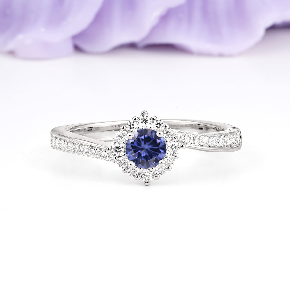 Classic Pavé-Set, Luxurious 4-Prong Round Cut Tanzanite Engagement Ring - Additional view