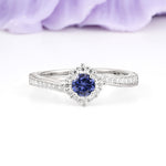 Classic Pavé-Set, Luxurious 4-Prong Round Cut Tanzanite Engagement Ring - Additional view