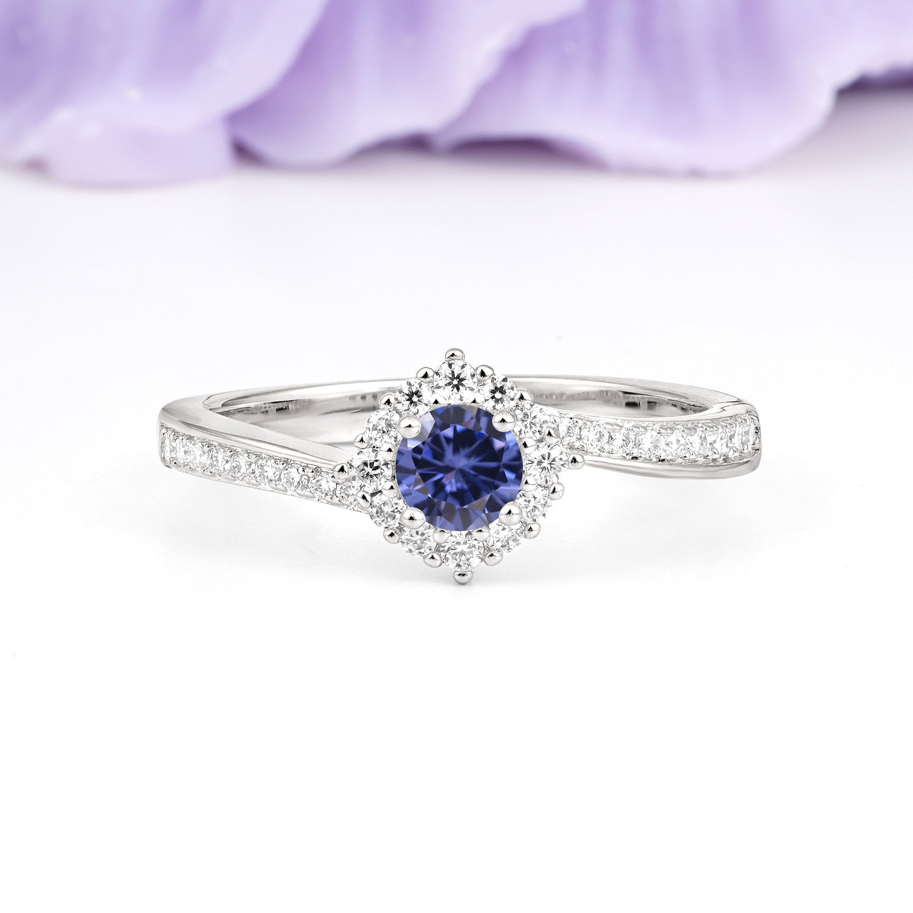 Classic Pavé-Set, Luxurious 4-Prong Round Cut Tanzanite Engagement Ring - Additional view