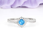 Classic Pavé-Set, Luxurious 4-Prong Round Cut Turquoise Engagement Ring - Additional view