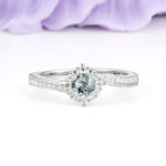 Classic Pavé-Set, Luxurious 4-Prong Round Cut Moss Agate Engagement Ring - Additional view