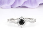 Classic Pavé-Set, Luxurious 4-Prong Round Cut Black Onyx Engagement Ring - Additional view