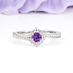 Classic Pavé-Set, Luxurious 4-Prong Round Cut Amethyst Engagement Ring - Additional view