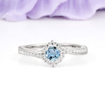 Classic Pavé-Set, Luxurious 4-Prong Round Cut Aquamarine Engagement Ring - Additional view