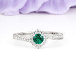Classic Pavé-Set, Luxurious 4-Prong Round Cut Emerald Engagement Ring - Additional view