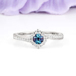 Classic Pavé-Set, Luxurious 4-Prong Round Cut Alexandrite Engagement Ring - Additional view