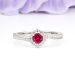 Classic Pavé-Set, Luxurious 4-Prong Round Cut Ruby Engagement Ring - Additional view