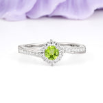 Classic Pavé-Set, Luxurious 4-Prong Round Cut Peridot Engagement Ring - Additional view