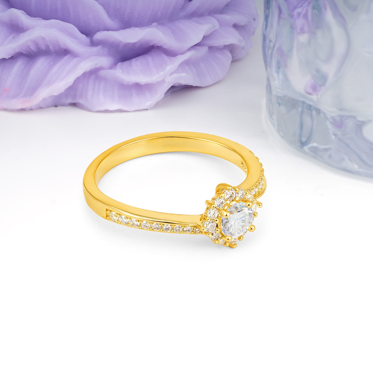 Classic Pavé-Set, Luxurious 4-Prong Round Cut Moissanite Engagement Ring - Additional view