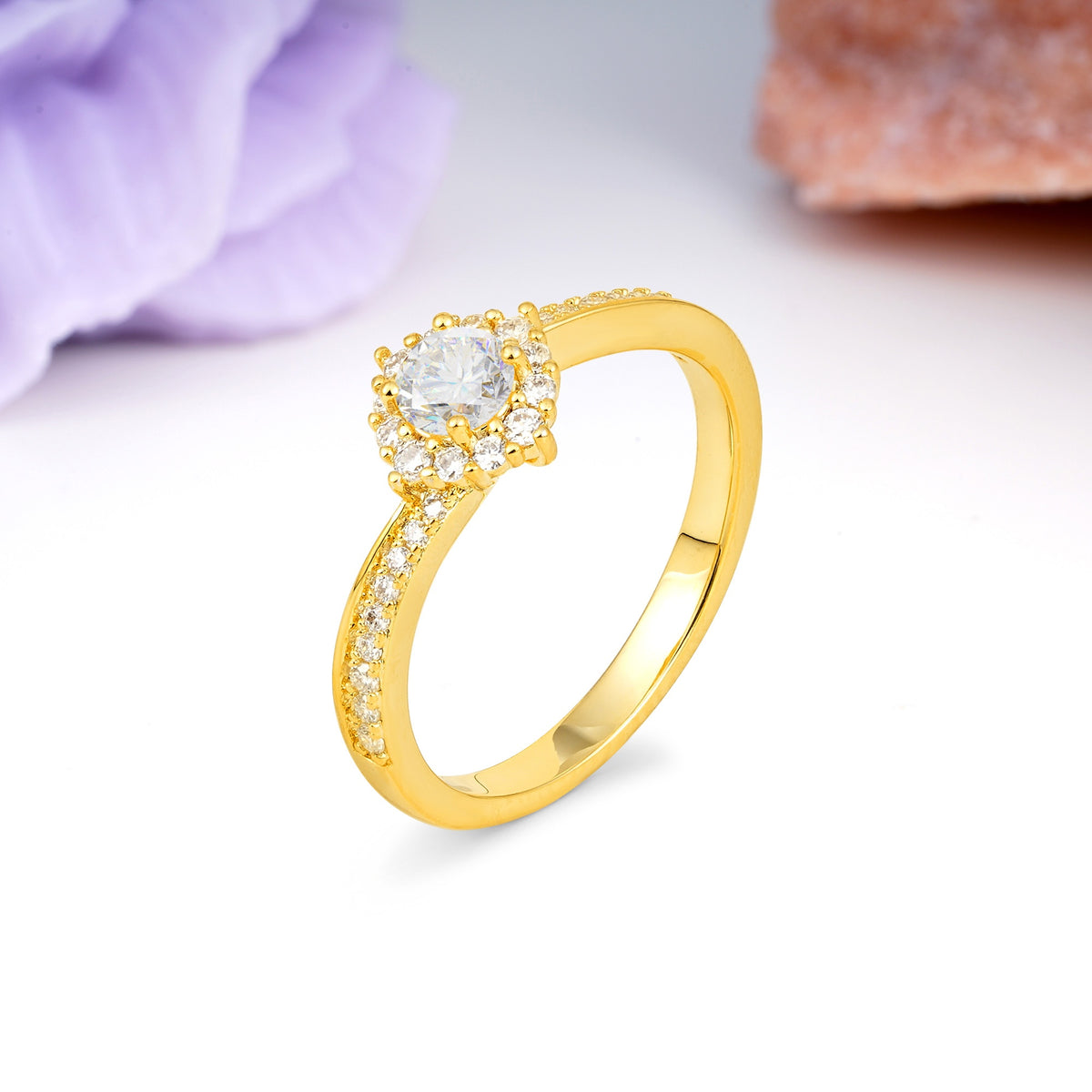 Classic Pavé-Set, Luxurious 4-Prong Round Cut Moissanite Engagement Ring - Additional view