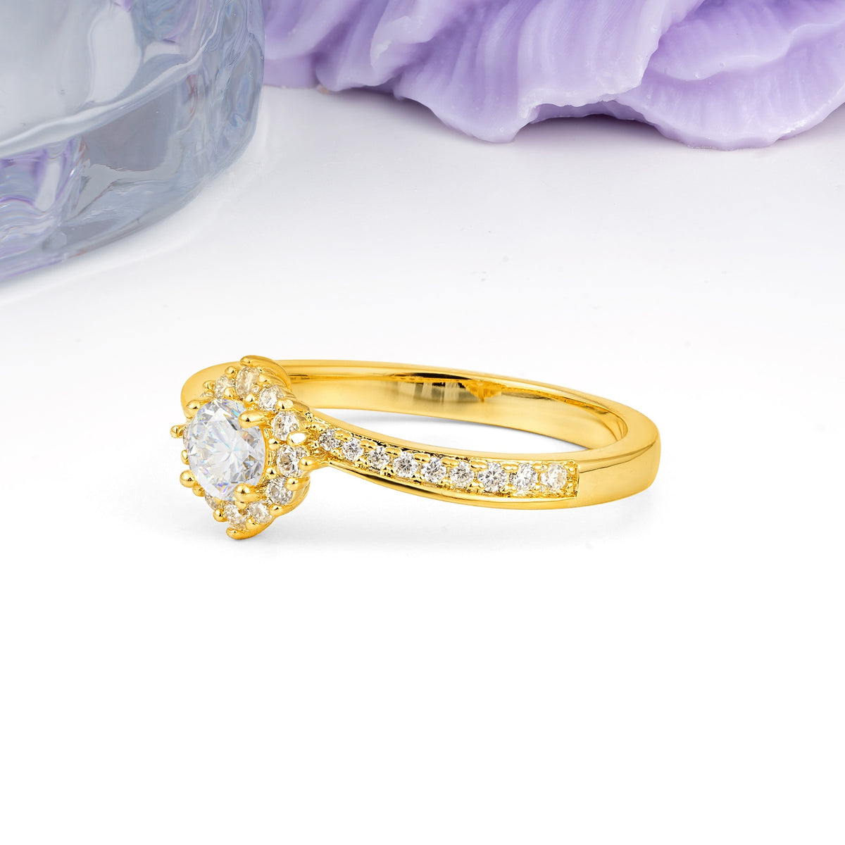 Classic Pavé-Set, Luxurious 4-Prong Round Cut Moissanite Engagement Ring - Additional view