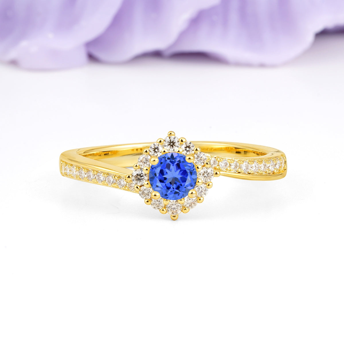Classic Pavé-Set, Luxurious 4-Prong Round Cut Sapphire Engagement Ring - Additional view