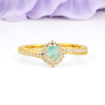 Classic Pavé-Set, Luxurious 4-Prong Round Cut Fire Opal Engagement Ring - Additional view
