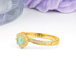 Classic Pavé-Set, Luxurious 4-Prong Round Cut Fire Opal Engagement Ring - Additional view
