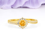 Classic Pavé-Set, Luxurious 4-Prong Round Cut Citrine Engagement Ring - Additional view