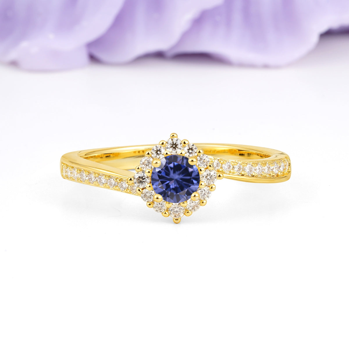 Classic Pavé-Set, Luxurious 4-Prong Round Cut Tanzanite Engagement Ring - Additional view