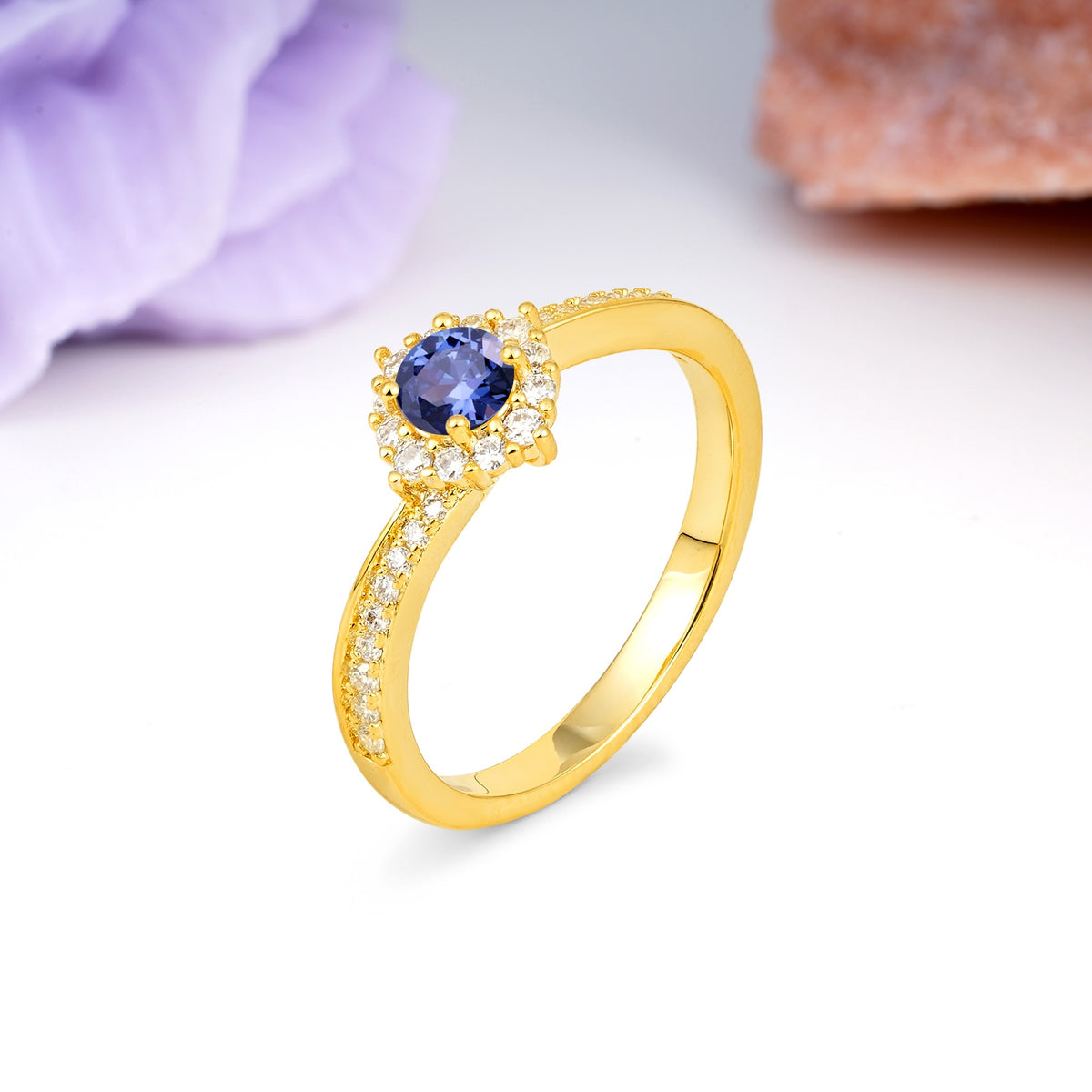 Classic Pavé-Set, Luxurious 4-Prong Round Cut Tanzanite Engagement Ring - Additional view