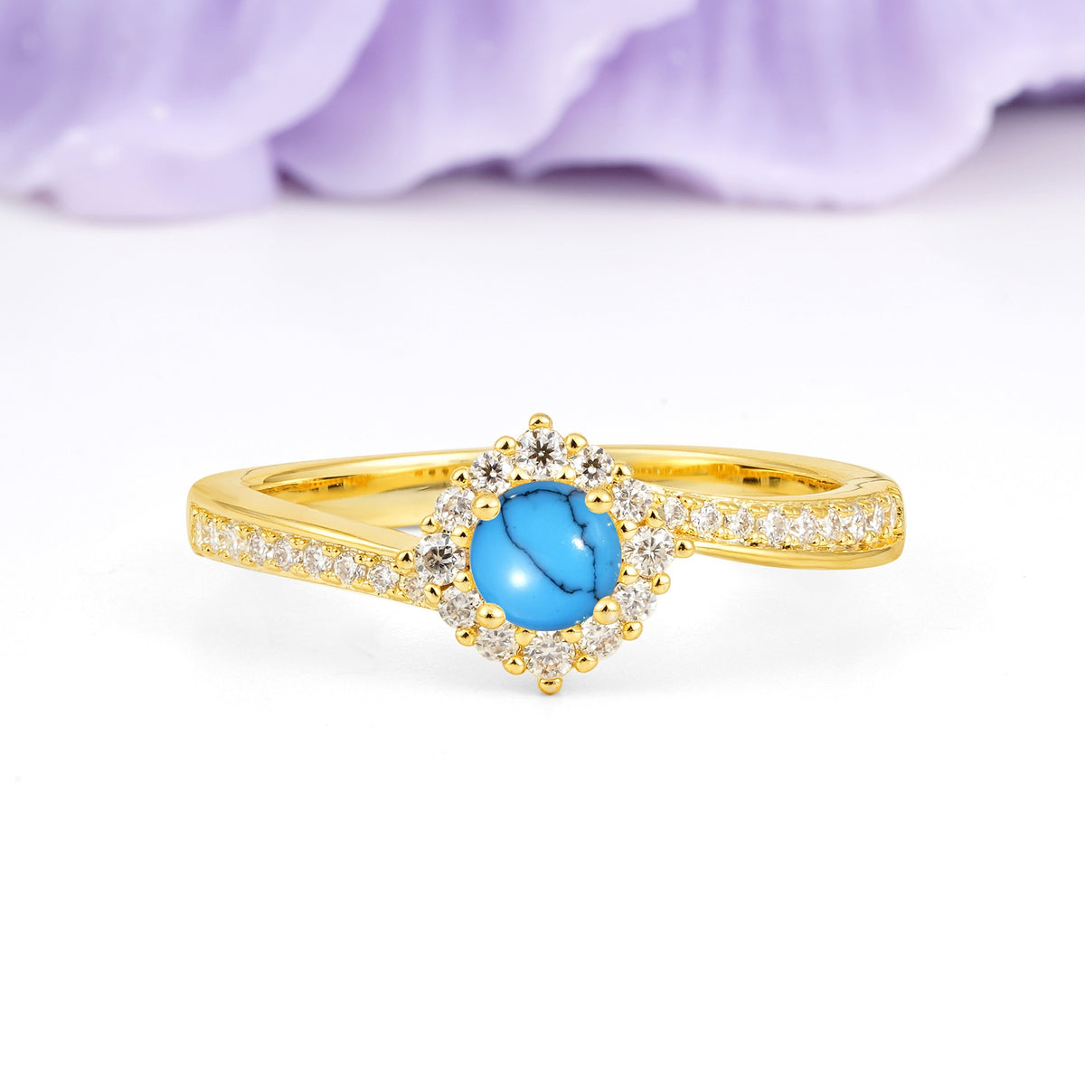 Classic Pavé-Set, Luxurious 4-Prong Round Cut Turquoise Engagement Ring - Additional view