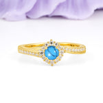 Classic Pavé-Set, Luxurious 4-Prong Round Cut Turquoise Engagement Ring - Additional view