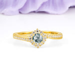 Classic Pavé-Set, Luxurious 4-Prong Round Cut Moss Agate Engagement Ring - Additional view