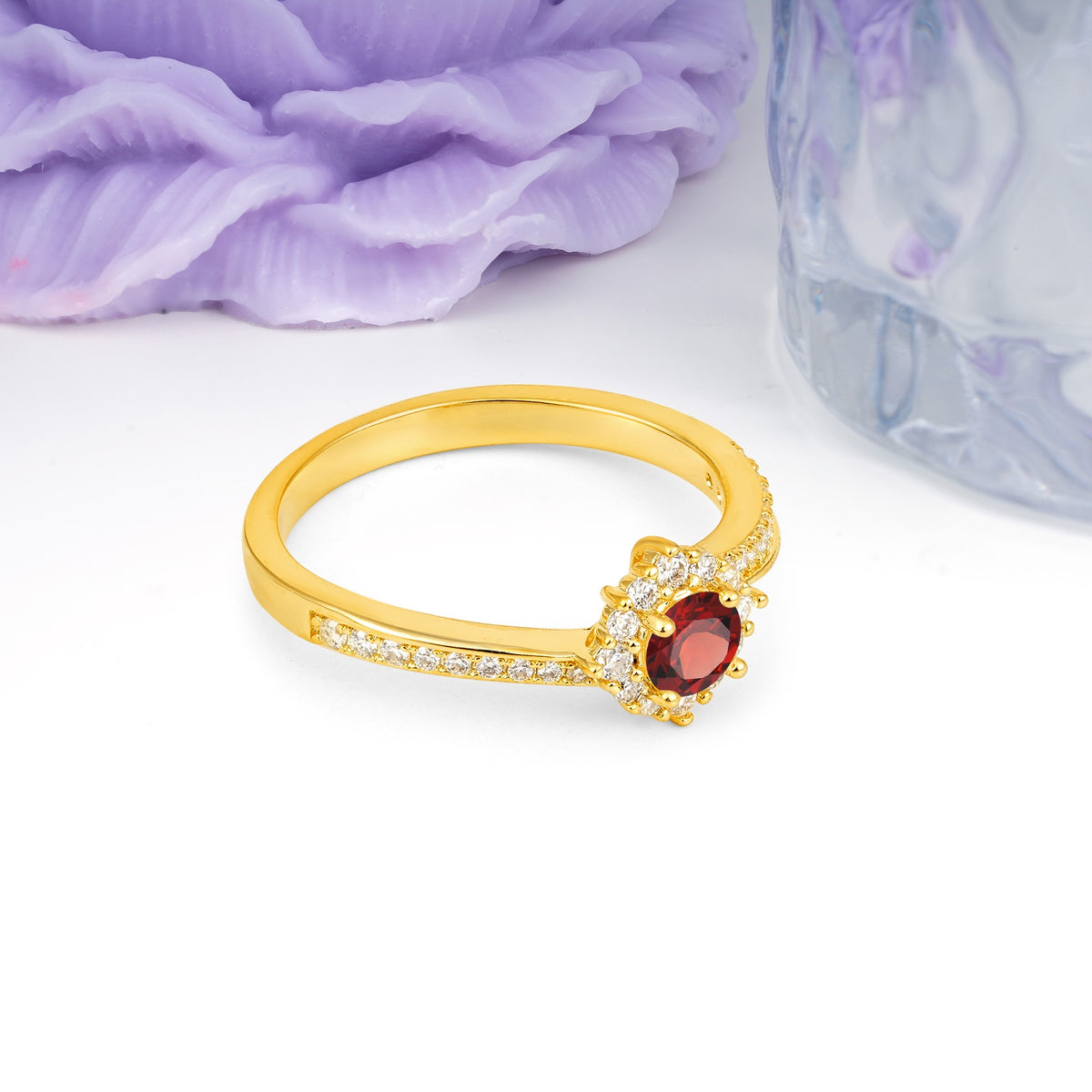 Classic Pavé-Set, Luxurious 4-Prong Round Cut Garnet Engagement Ring - Additional view