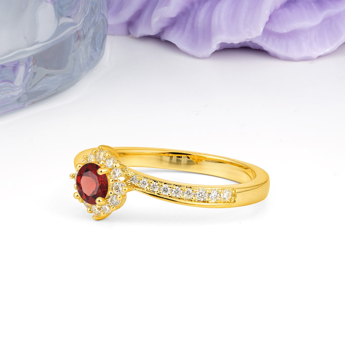 Classic Pavé-Set, Luxurious 4-Prong Round Cut Garnet Engagement Ring - Additional view