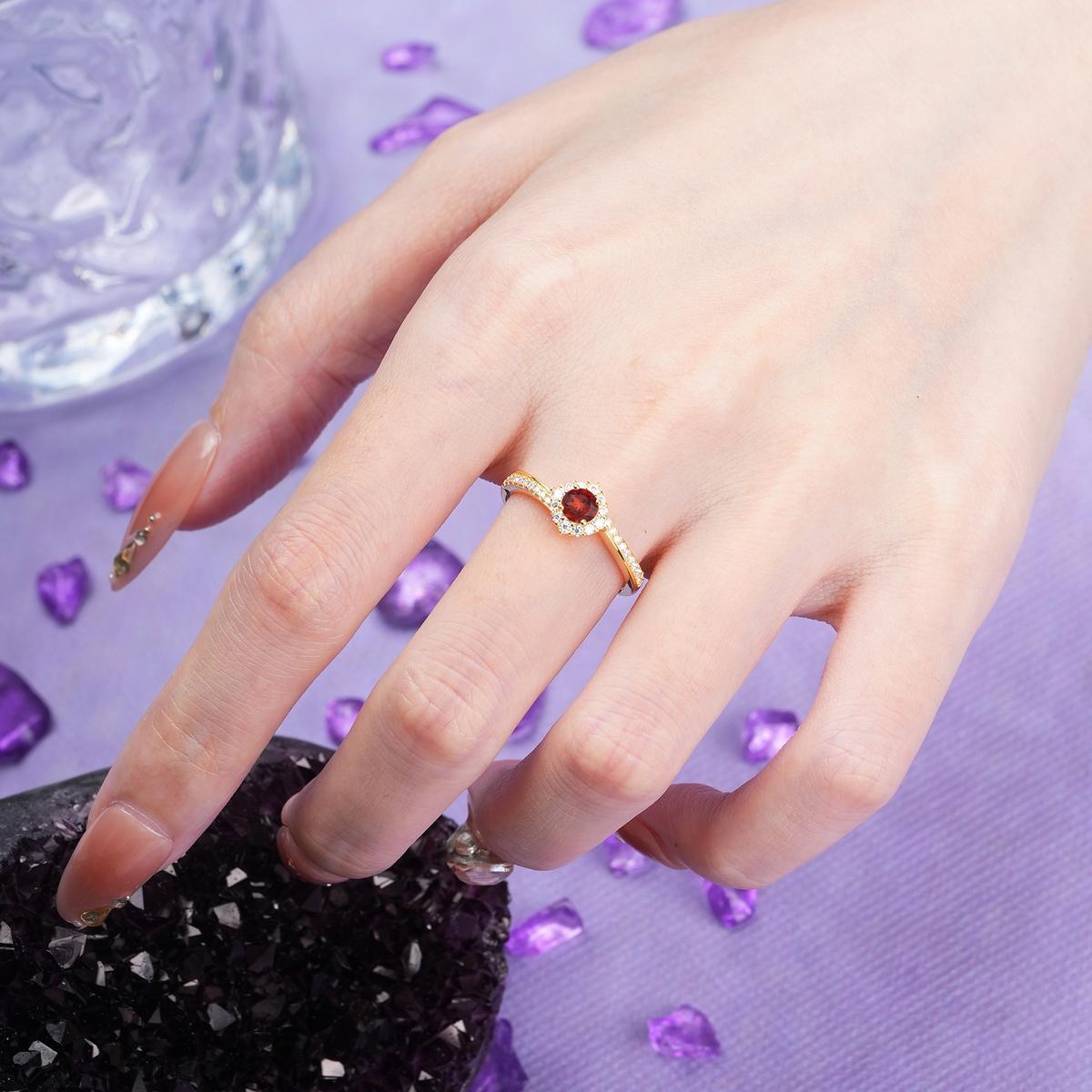 Classic Pavé-Set, Luxurious 4-Prong Round Cut Garnet Engagement Ring