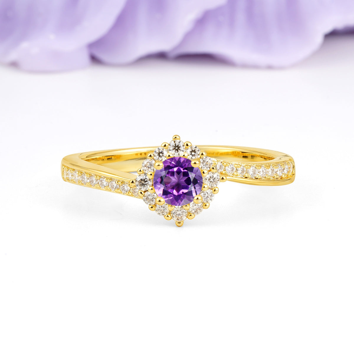 Classic Pavé-Set, Luxurious 4-Prong Round Cut Amethyst Engagement Ring - Additional view