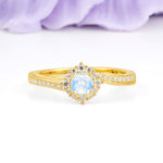 Classic Pavé-Set, Luxurious 4-Prong Round Cut Moonstone Engagement Ring - Additional view