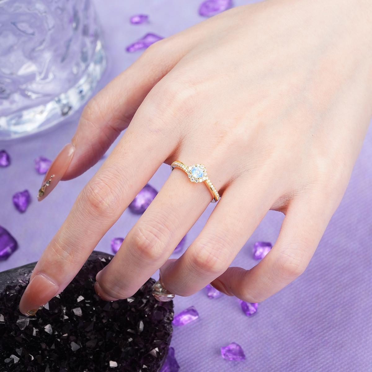 Classic Pavé-Set, Luxurious 4-Prong Round Cut Moonstone Engagement Ring