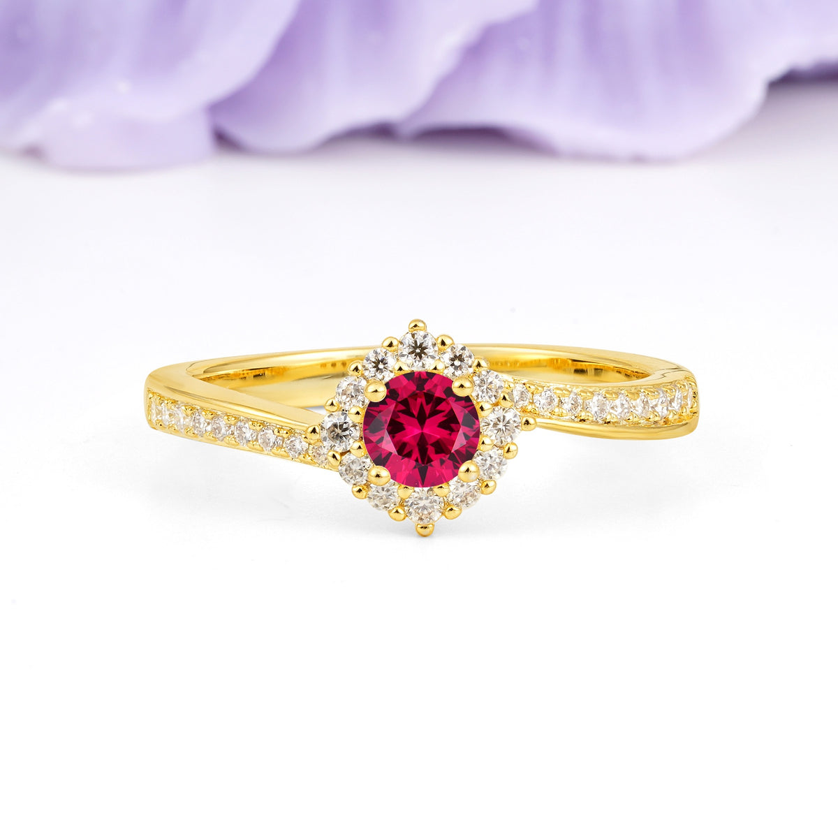 Classic Pavé-Set, Luxurious 4-Prong Round Cut Ruby Engagement Ring - Additional view