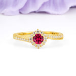 Classic Pavé-Set, Luxurious 4-Prong Round Cut Ruby Engagement Ring - Additional view